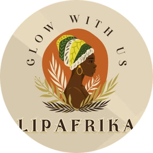 The LipAfrika emblem: a woman in a headwrap framed by leaves, with the words Glow with us